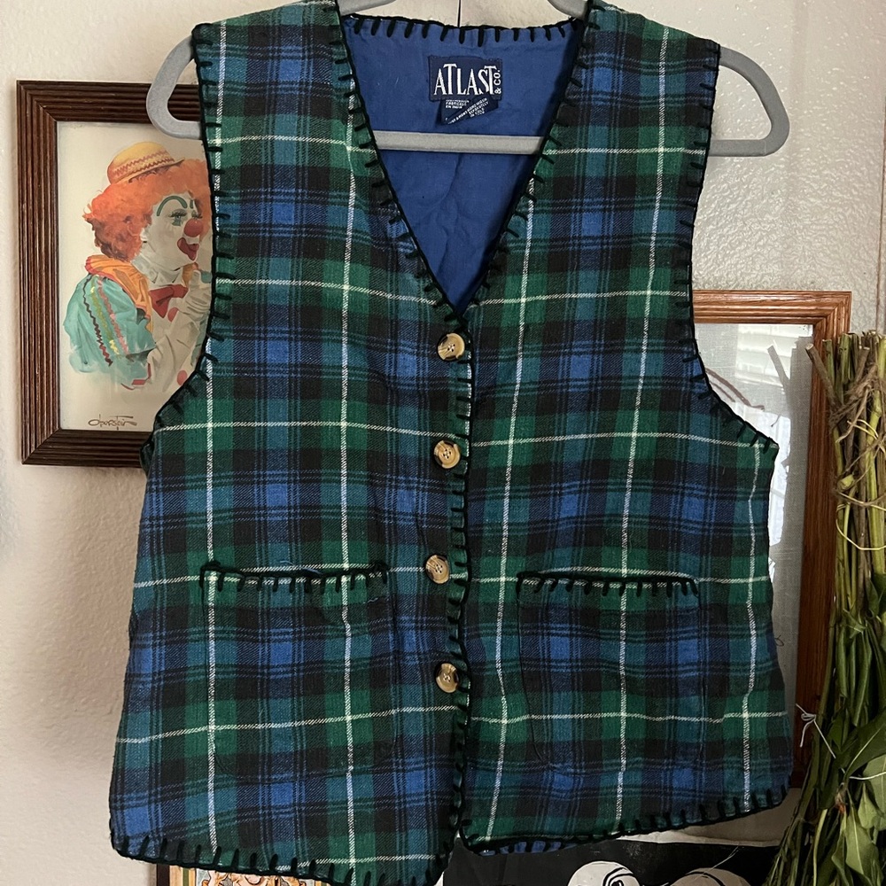 Atlas Blue and Green Plaid Vest